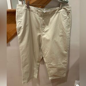 NWOT Coldwater Creek capri pants tan cotton spandex front zip size 18w pockets